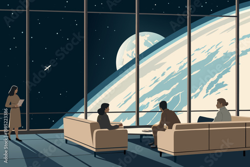 Space Tourism Lounge With Large Viewing Deck And g