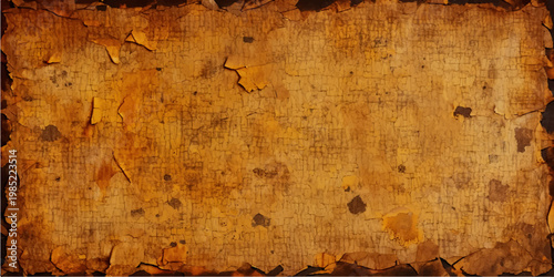 A rough vintage backdrop featuring a worn brown wallpaper pattern of aged grunge paper layered over a dirty antique surface of old wood texture and an ancient rusty metal plate