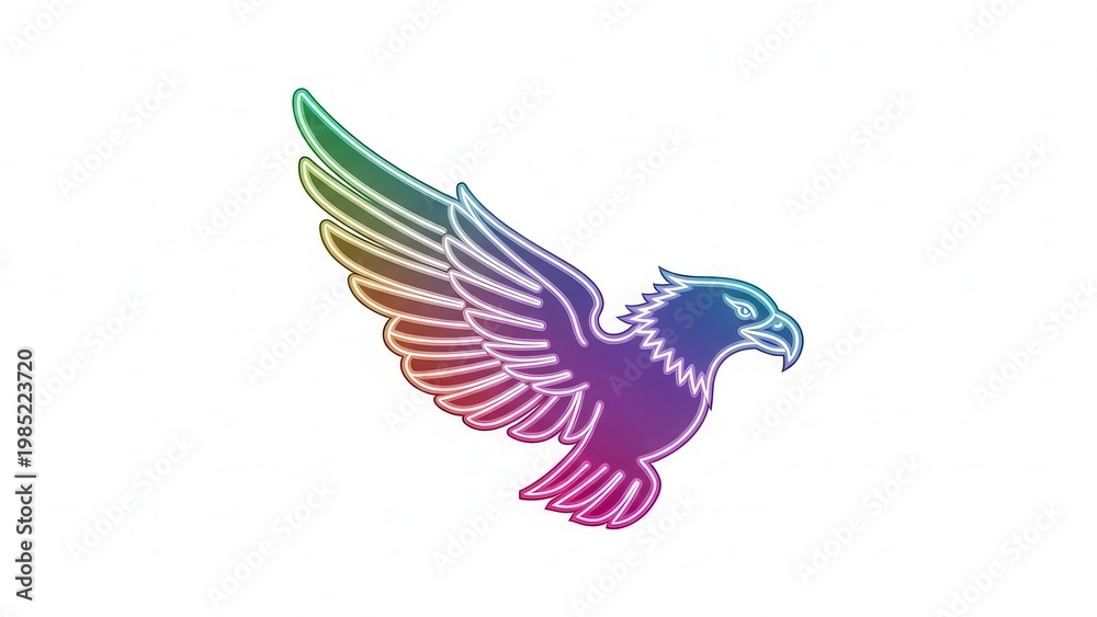 Obraz premium Dynamic vibrant eagle illustration showcasing a captivating gradient of luminous neon colors in