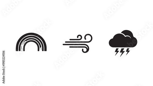 Weather icons for rain, wind, and rainbow forecast symbols