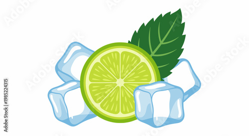 Fresh Lime Slice with Mint Leaf and Ice Cubes - Refreshing Summer Drink Ingredient