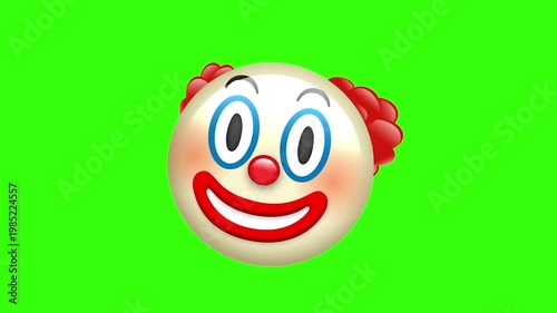 Animated Funny 3D Clown Face Emoji on Green Screen Chroma Key