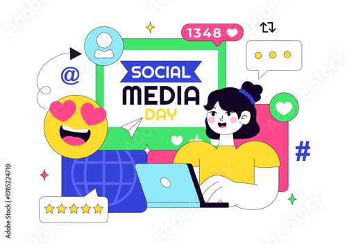 Social Media Day Vector Illustration Digital Communication Concept With Smartphone Notifications Chat Emojis And Online Network Interaction Design