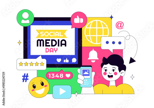 Social Media Day Vector Illustration Digital Communication Concept With Smartphone Notifications Chat Emojis And Online Network Interaction Design