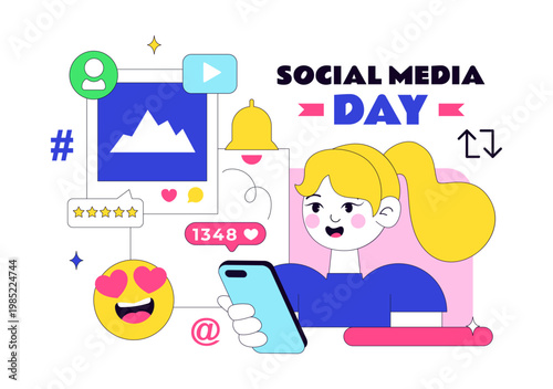 Social Media Day Vector Illustration Digital Communication Concept With Smartphone Notifications Chat Emojis And Online Network Interaction Design