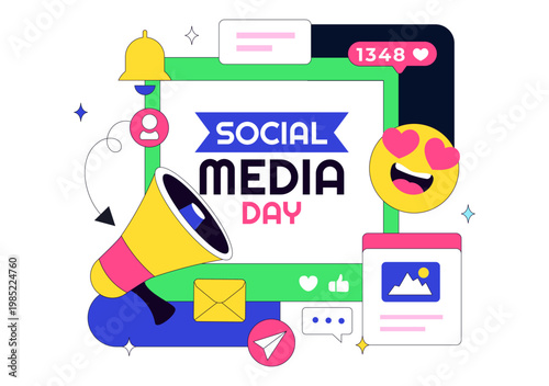 Social Media Day Vector Illustration Digital Communication Concept With Smartphone Notifications Chat Emojis And Online Network Interaction Design
