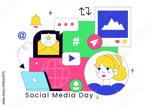 Social Media Day Vector Illustration Digital Communication Concept With Smartphone Notifications Chat Emojis And Online Network Interaction Design