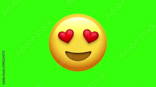  Animated Smiling Face with Red Heart Eyes Love Emoji Green Screen