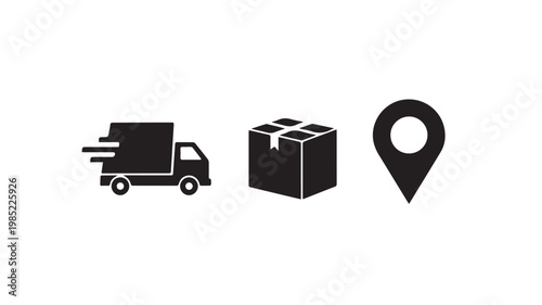 Delivery truck with package and location pin icons