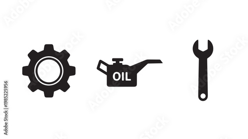 Mechanical tools and oil can icons for maintenance and repair