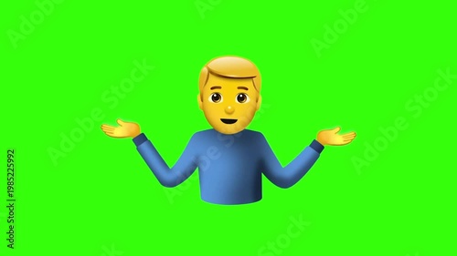  Animated Man Shrugging Shoulders Confused Emoji on Green Screen