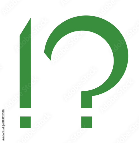 Green Exclamation and Question Mark Icons, Transparent Background, Bold Typographic Symbol Set 緑のビックリマークとクエスチョンマーク、透過背景のタイポグラフィアイコンセット