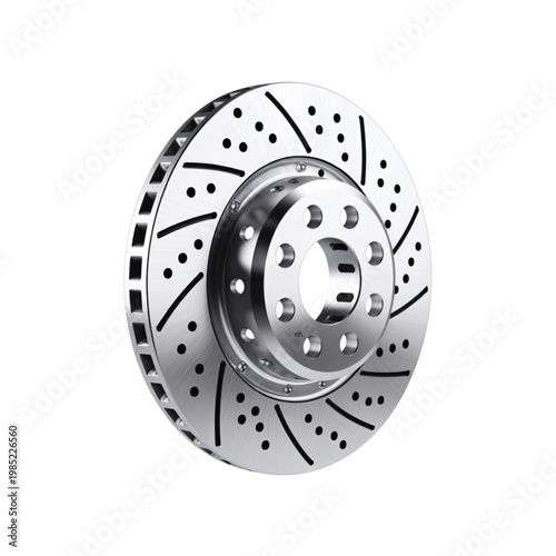 A high performance vented and drilled car brake rotor provides superior stopping power for vehicles