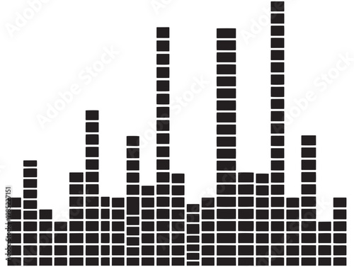 Abstract black and white pixelated skyline or sound wave representation