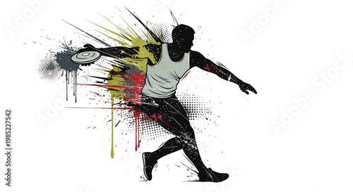 Discus Thrower Silhouette with Paint Splatter
