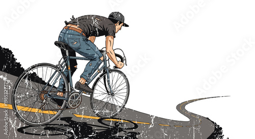 Man riding a vintage bicycle on a winding road