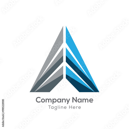 Abstract striped letter a or modern building logo with blue and grey colors