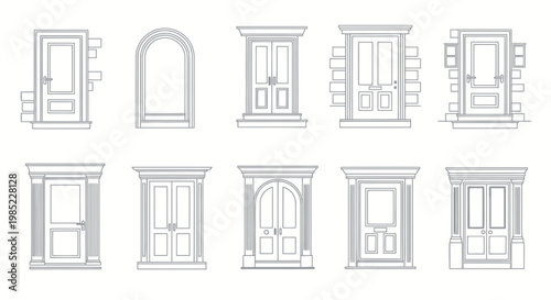 Collection of Architectural Doorways and Entrances - Vector Illustration