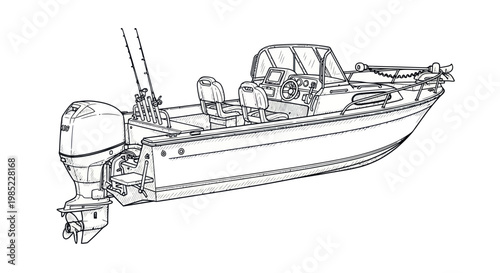 Fishing Boat Outline Drawing Illustration