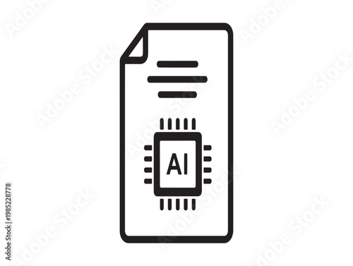 Black and white line art icon of a document with an ai chip embedded