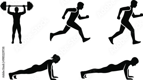 Fitness and exercise silhouette icons
