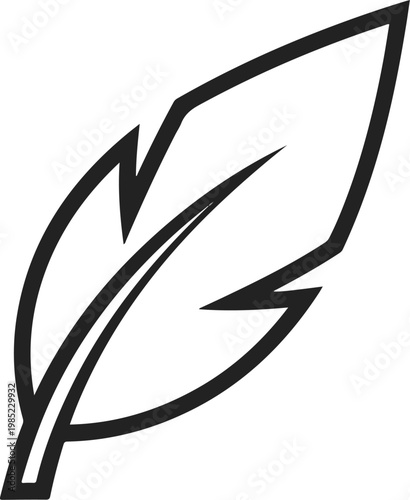 Simple minimalist black and white feather line art vector illustration.