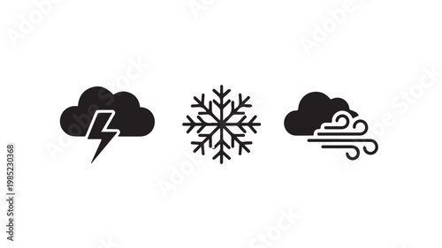 Weather forecast icons for rain, snow, and wind
