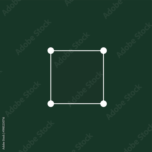White square outline with circular nodes at corners on dark green background.