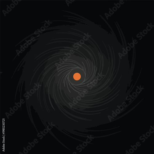 Abstract digital illustration of a dark swirling vortex with a glowing orange center.