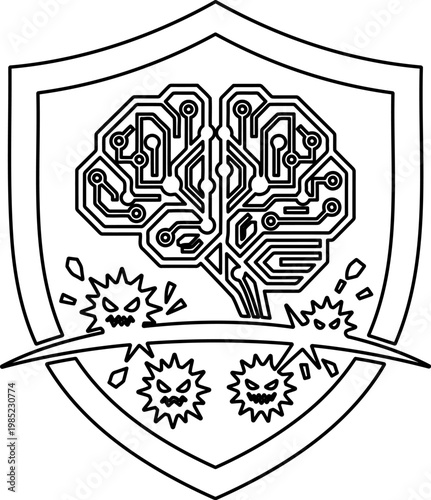 Minimalist AI brain shield icon for technology startups and cybersecurity branding