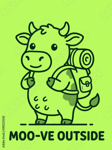 Cartoon cow with backpack smiling.