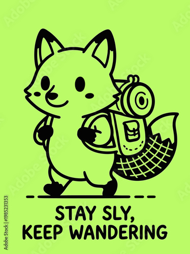 Cartoon Fox with Backpack Smiling.