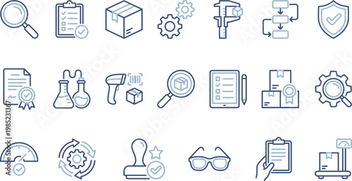 Quality control and assurance icons for business and industry processes