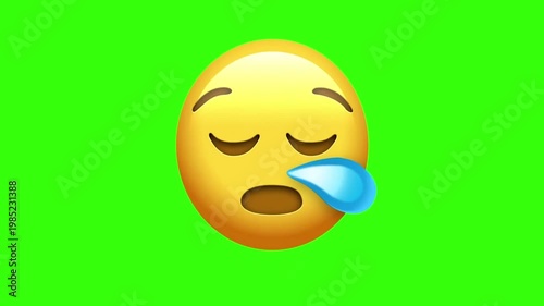 Animated Sleepy Face with Snot Bubble Emoji on Green Screen