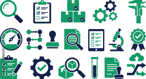 Business icons for quality control, management, and analysis tools