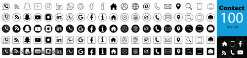 Contact 100 editable variant  icon | Web icon set with thin, fill isolated vector containing home, browser, profile, email, location, face-book, google, call and other social media icon