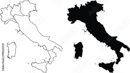 Italy map outlines a black and white artistic representation of the italian peninsula