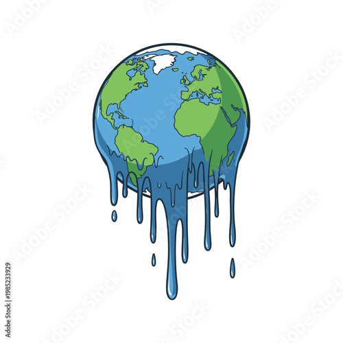 Earth Globe Melting Blue Dripping.