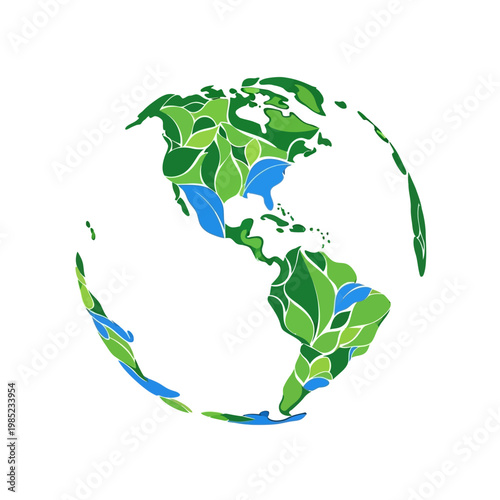 Green leafy earth map Americas globe.