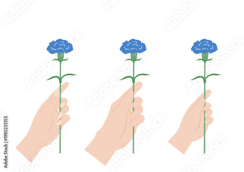 Father's Day Blue Carnation Flower Flat Design Set Vector Illustration Collection