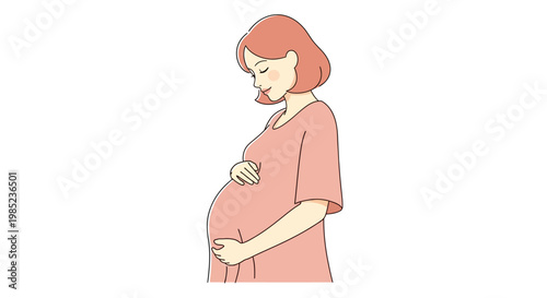 Gentle illustration of an expectant mother embracing her pregnancy, depicting maternal warmth and the joy of new beginnings