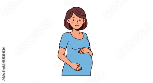 Happy expectant mother concept illustration showcasing a smiling pregnant woman gently holding her baby bump, symbolizing the beautiful journey of maternity and new life