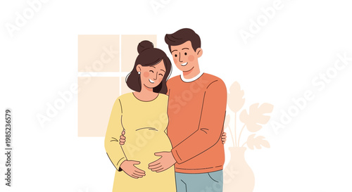 Happy Pregnant Couple Embracing with Tenderness, Eagerly Awaiting the Arrival of Their New Baby and Expanding Family