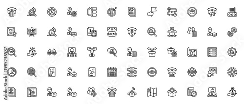 Product Management icon set. Vector icons for sprint, backlog, roadmap, KPI, stakeholder, agile, strategy, planning and more. Editable thin line icons.