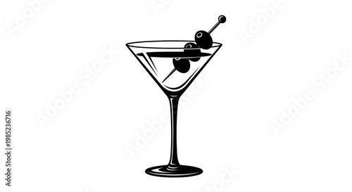 Martini Cocktail with Olives, Elegant Drink Illustration, Classic Bar Beverage