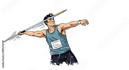 Athlete throwing javelin, action shot, illustration