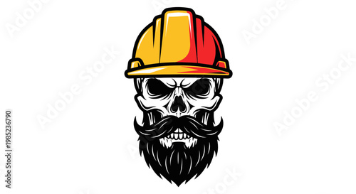 Skull with Hard Hat and Beard - Construction Safety Concept