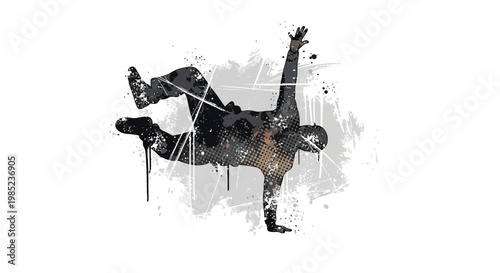 Breakdancer silhouette performing freeze on white background, urban style