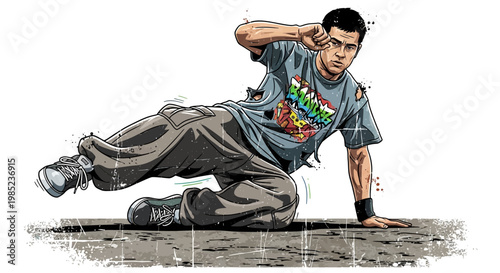 Breakdancer performing a freeze on urban ground