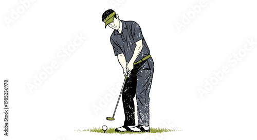 Golfer putting on green grass, sports illustration